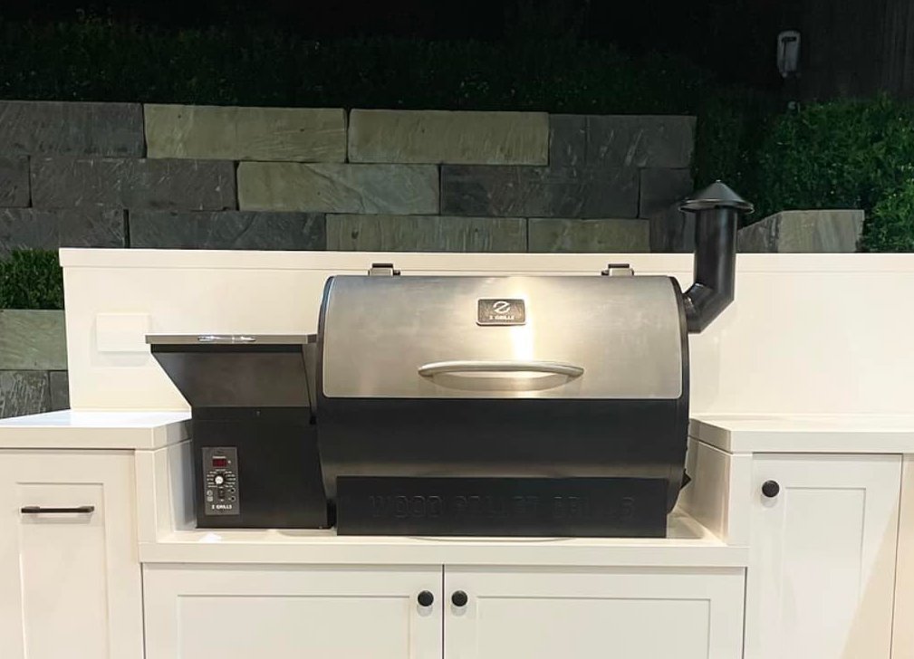 Z Grills smoker built-into outdoor kitchen