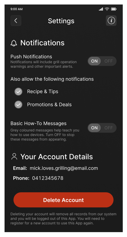 Z Grills Australia WIFI App - App Settings